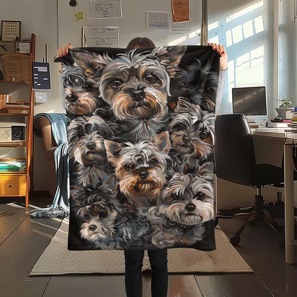 1Pc Pitbull Yorkshire Print Flannel Blanket, High quality Comfortable for All Seasons, Home Decor, Warmth and Comfort, Perfect for Christmas Gifts