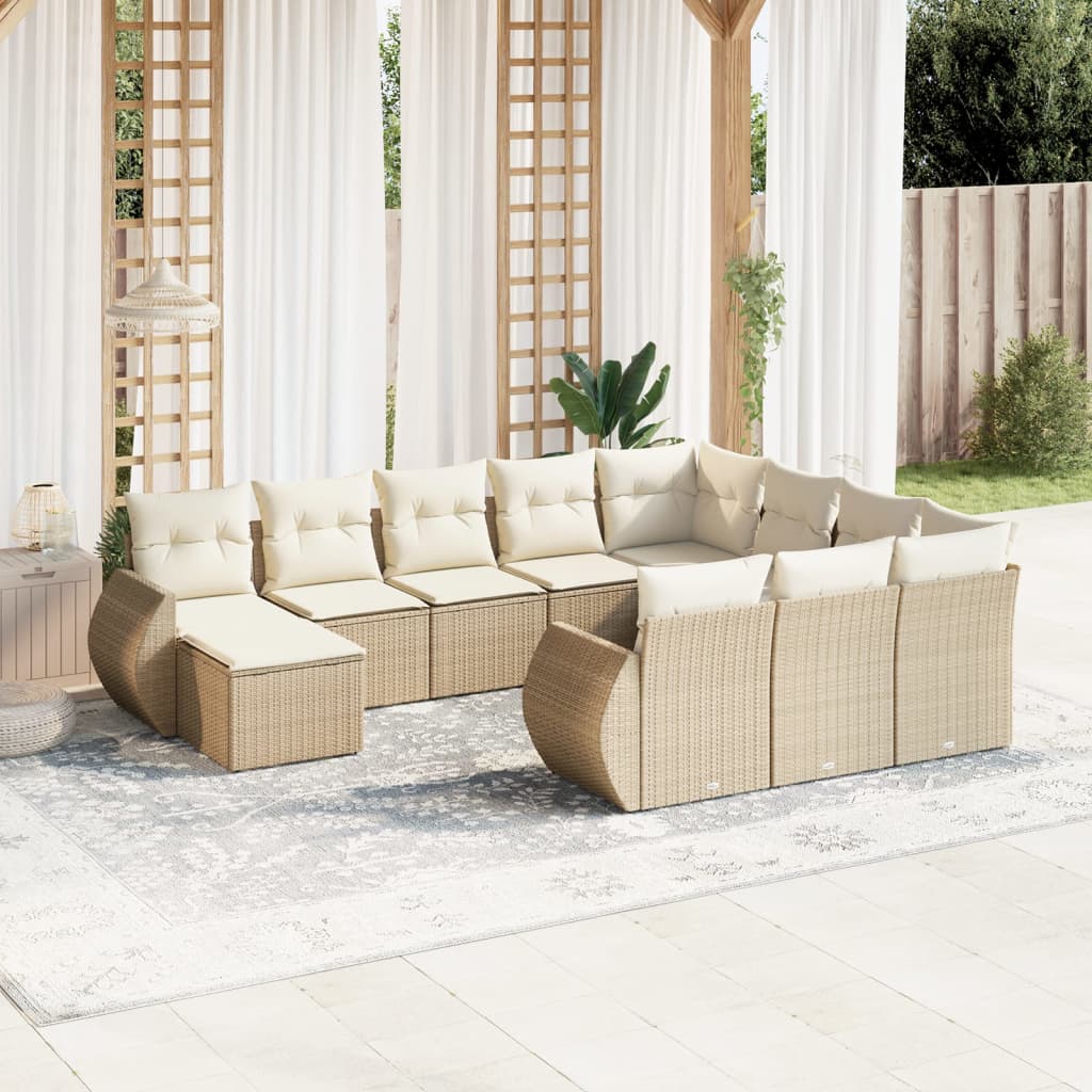 Vidaxl 11-Cz. Tuinmeubelset Met Kussens, Beige, Polyrotan