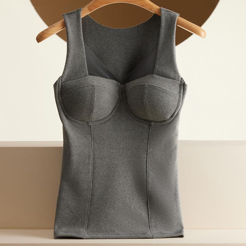 Women's Thermal Underwear Top with Bra Plus Size Vest Thermo Lingerie Undershirt Intimate Wirefree Bras Solid Inner Wear