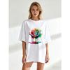 Übergroßes Damen-Kurzarm-T-Shirt mit Regenbogen-Farbverlauf, Tintenspritzer, Rose (mit Farbe-Tropf-Effekt) Drucken