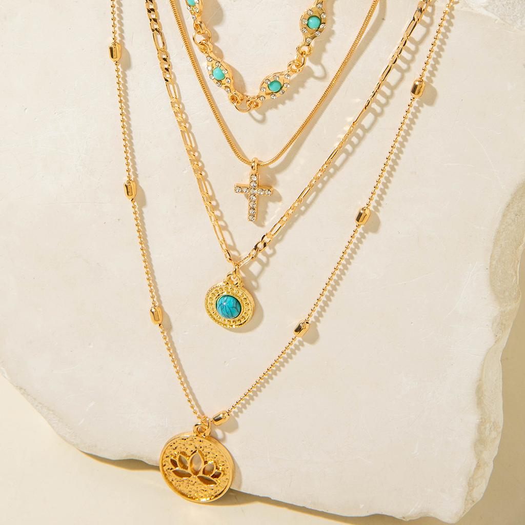 Bohemian Retro Flower Cross Necklace Feminine Simple Multi-layered Collarbone Exaggerated Necklace