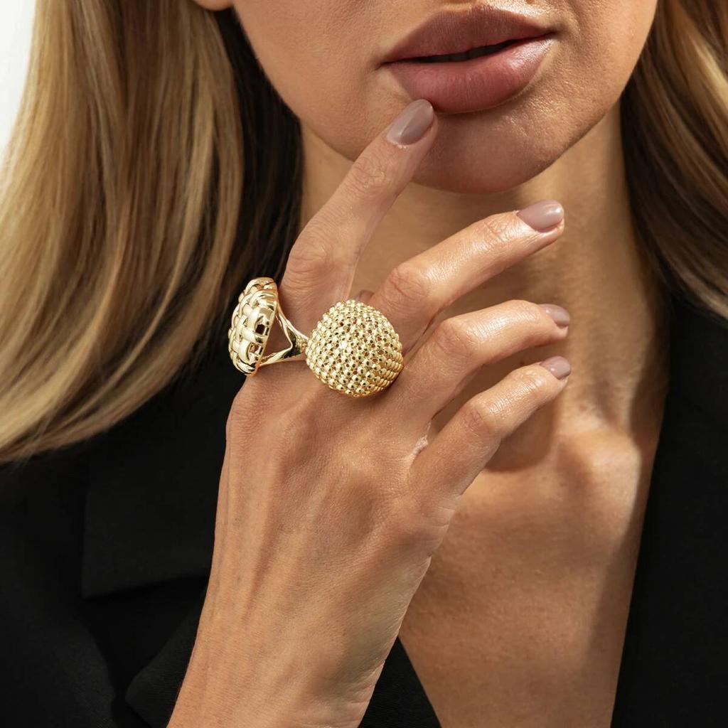 KunJoe 2Pcs/Set Trendy Geometric Adjustable Open Rings for Women Vintage Irregular Square Chunky Knuckle Ring Wedding Jewelry