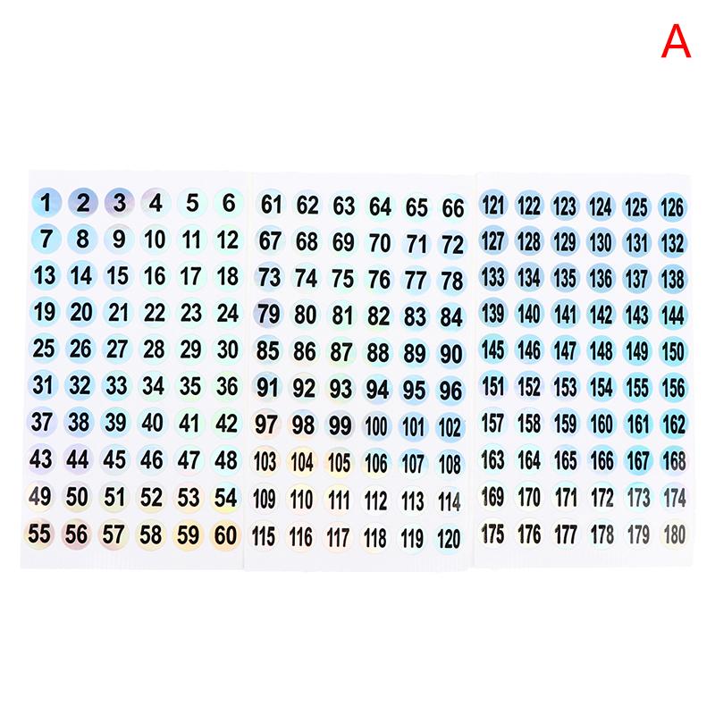 3Sheets Number Sticker 1-180 Label For Nail Polish Color Round Hologram Marking