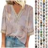 Women's Shirt Blouse Casual Loose Shirts 3/4 Sleeve Lace Print V Neck Tops Print Tops T-shirts Tee