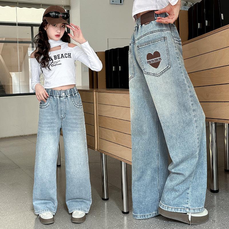 

Повседневные широкие джинсы для девочек - Коллекция весна/осень 2025 для подростков 120 cm джинсовый синий