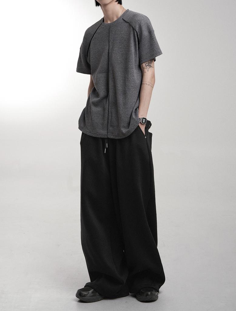 Lupeu Studded Belt Back Pocket Wide Long Pants Black