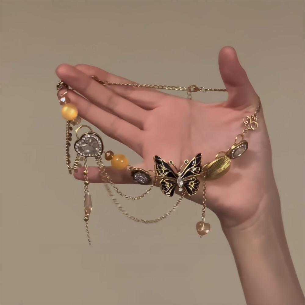 Adjustable Tassel Crystal Necklace Sweet Women's Choker Rhinestone Butterfly Necklace Girls