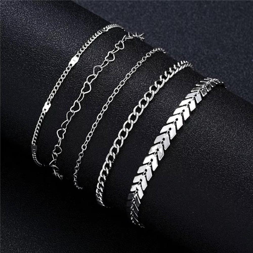 4Pcs/5Pcs Multilayer Butterfly Anklet Pearl Charm Anklet  Women Girl Jewelry Accessories