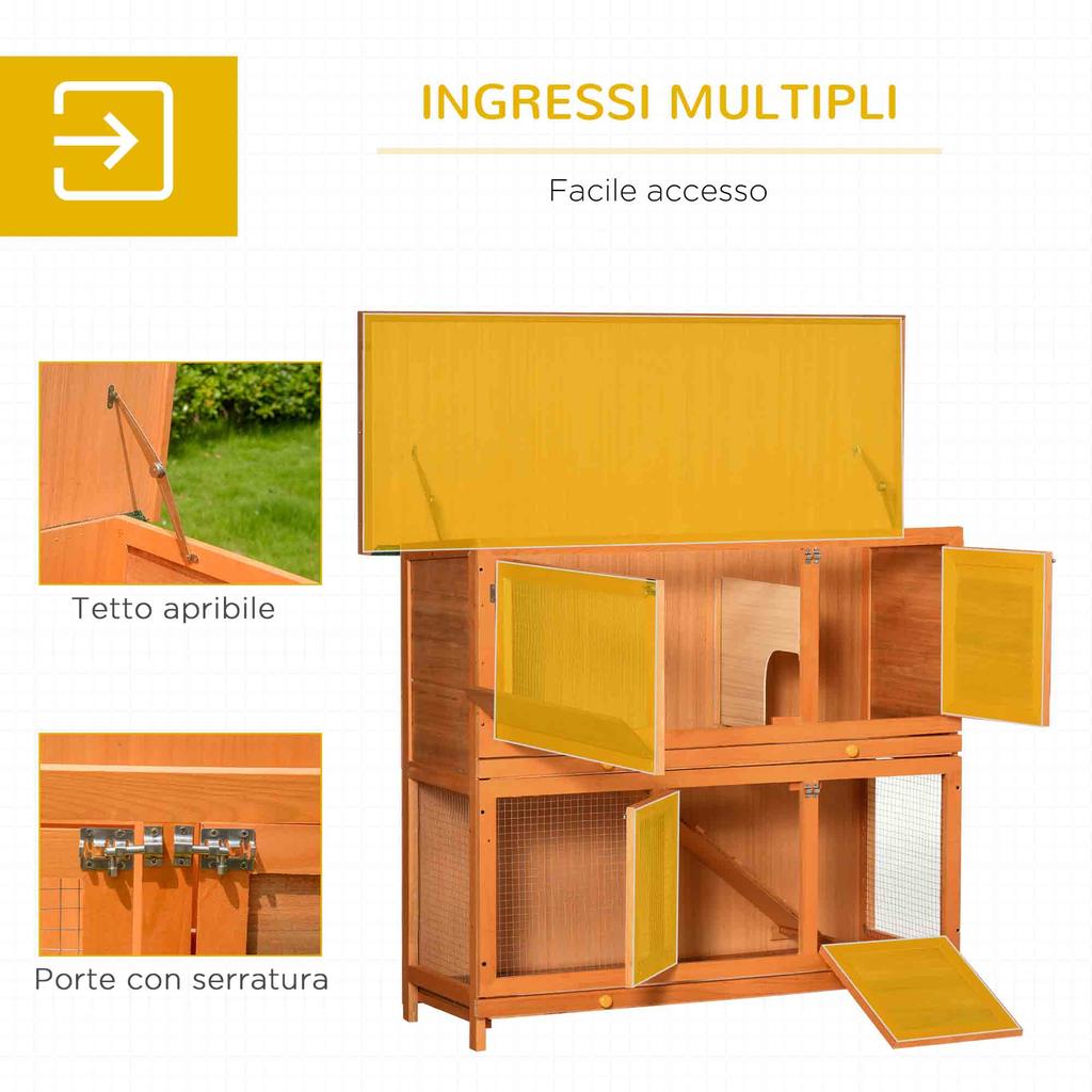 Outdoor Wooden Rabbit Hutch with House and 2-Story Enclosure, 122x48x100 Cm