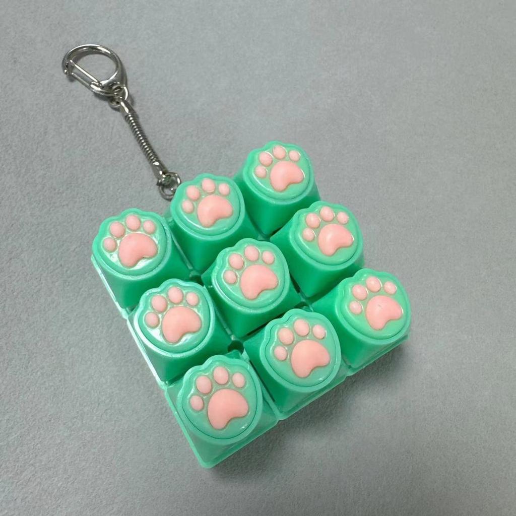 9 Keys Keyboard Key Toy Cat Paws Finger Button Stress Relief Toys Mechanical Keyboard Keycaps Keychain Office Decompression Calm