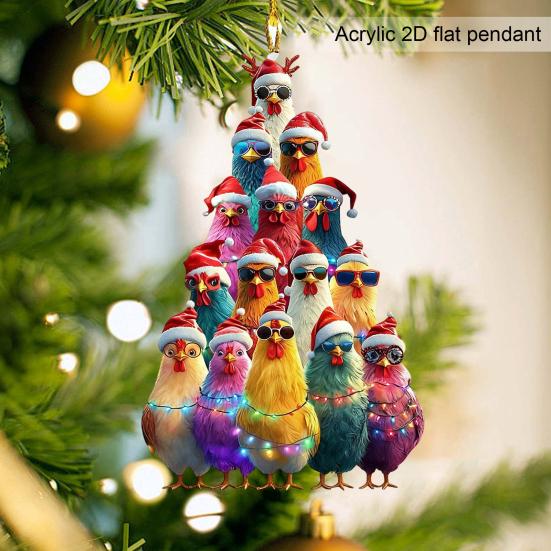 Christmas Tree Ornament Stacking Chicken/Coffee/Tennis Ball Christmas Ornament 2D Acrylic Hanging Decoration for Holiday Home Decor