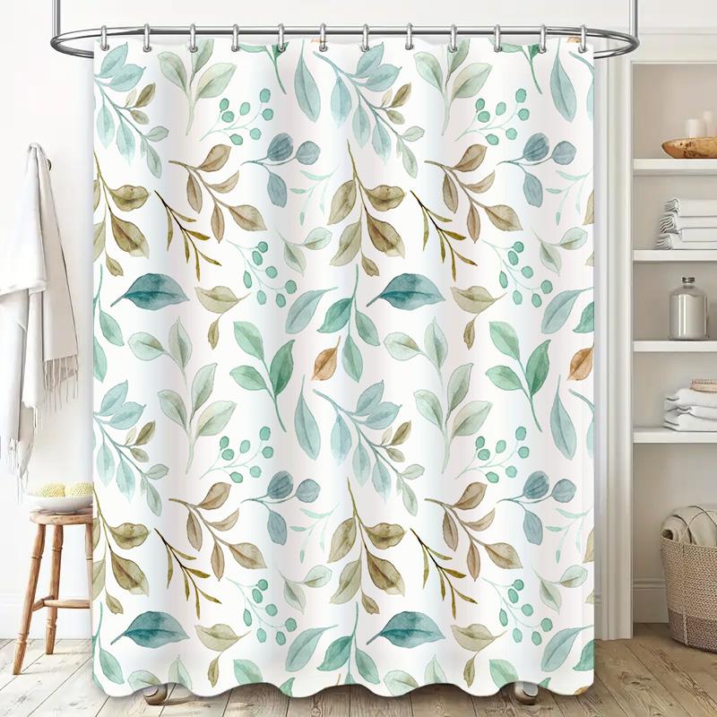 Watercolor Leaves Shower Curtain Green White Floral Print Decor for Bathroom 180cm x 152cm Waterproof Fabric Durable Home Decor