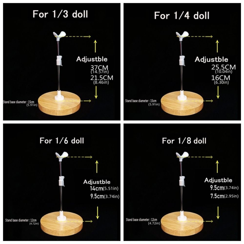 Stainless Steel Doll Stand Wooden Base Doll Standing Rack Durable Doll Display Holder  for Bjd Doll