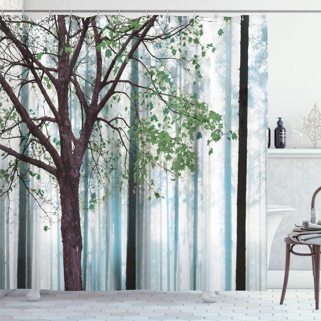 Autumn Shower Curtain,Fall Season Theme Forest Tree Leaves on An Abstract Woodland Background Bathroom Curtains with Hooks