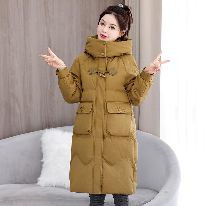 Autumn and Winter Women's Coat Horn Button Hooded Mid-length Loose Coat Thickened Warm Women's Jacket