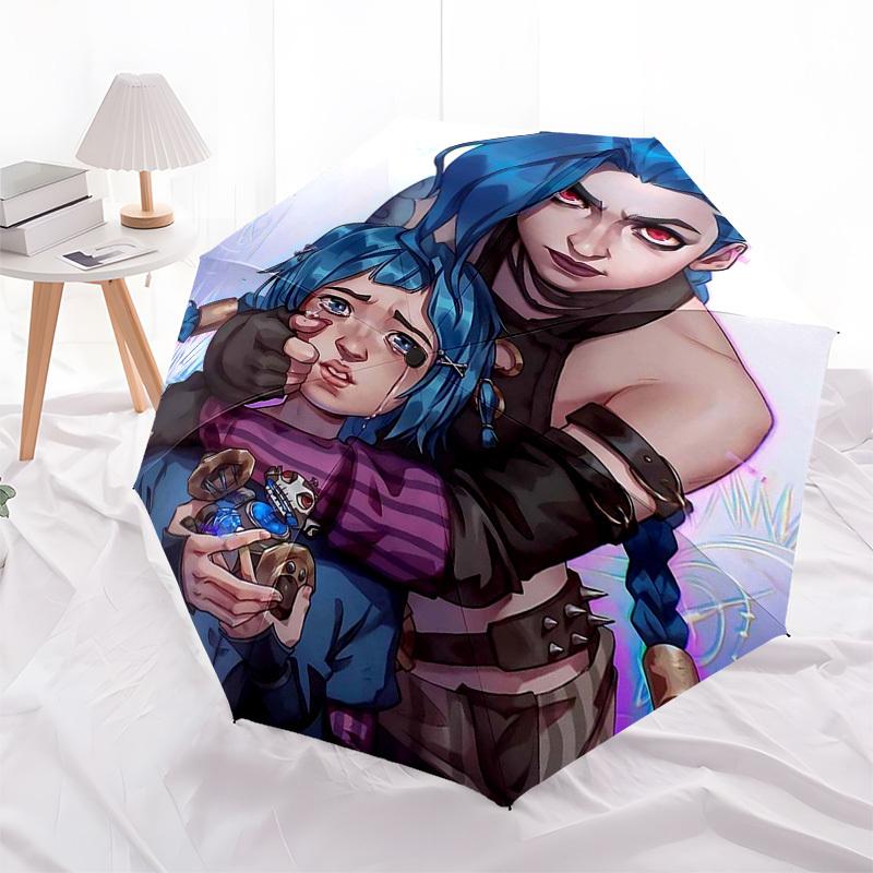 1pc Jinx & Vayne Inspired Outdoor Umbrella - Automatic Opening/Closing, Portable 3-Fold Design, 8-Bone Iron Frame - Perfect Gift for Fans, Travelers,