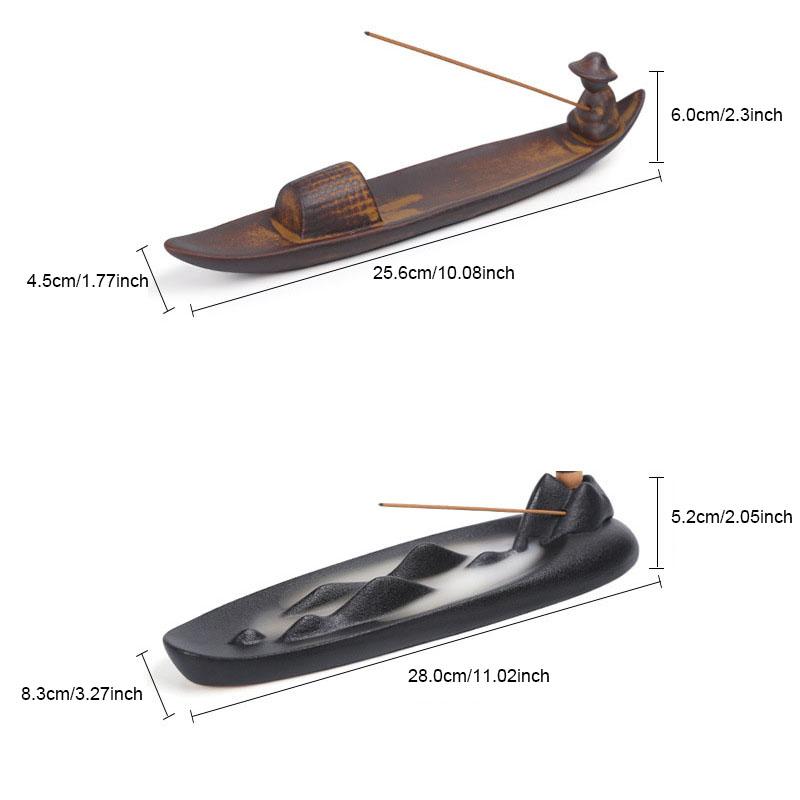 Chinese Style Retro Fishing Line Incense Burner, Home Decoration with a Flat Boat Lying Incense Diffuser Incense Pedestal