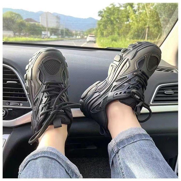 Mesh breathable thick sole shows high spring new casual dad shoes thick sole muffin tide 35 чёрный