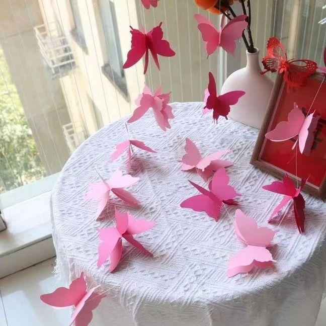 3pcsX2.2m Wedding Room Bedroom Wedding Living Curtains Long Happy Character Latte Flower Decoration Arrangement 3D Set Butterfly