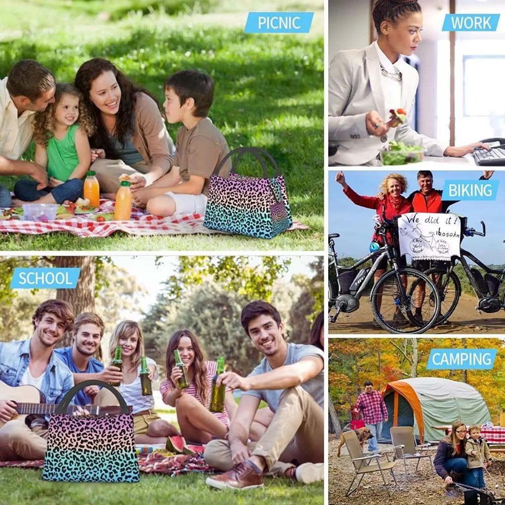 High Capacity Colorful Leopard Lunch Bag Women Insulated Portable Reusable Waterproof Cute Lunch Bags for Teen Girls Lunch Boxes