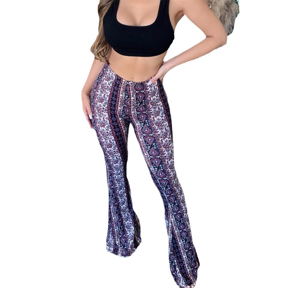 2024 Bohemian High-Elastic Micro Flare Sexy Casual Pants with European and American Prints