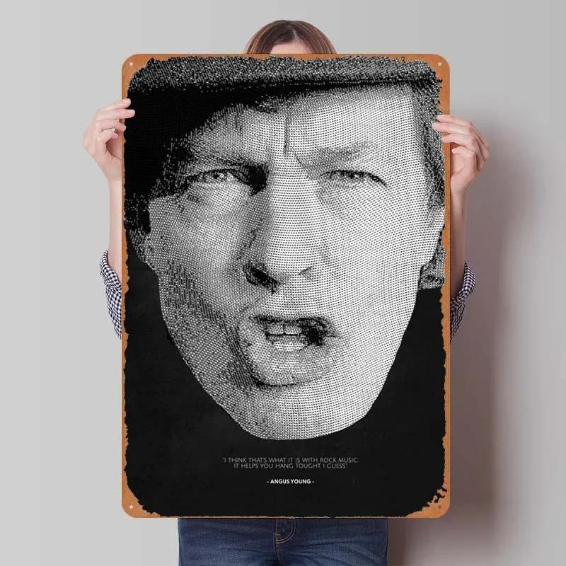 

Ангус Янг Металлические таблички Постеры рок-музыки Украшение для спальни Декор для гостиной Мужская Ретро Жестяная табличка для украшения стен 7.9x11.8In(20x30cm)