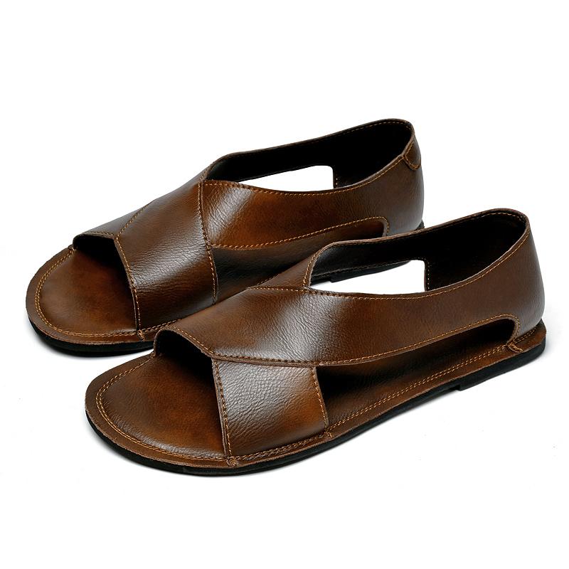 Fashion Summer Comfortable Beach Flats Brand Man Sandals Designer Fashion Men's Leather Casual Loafers Outdoor Non-slip Men Sandalias