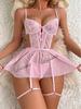 Womens Sexy Lingerie Set Pink Underwire with G-String Thong Sexy Bra Set Tempting Intimate Gift for Valentine's & Christmas