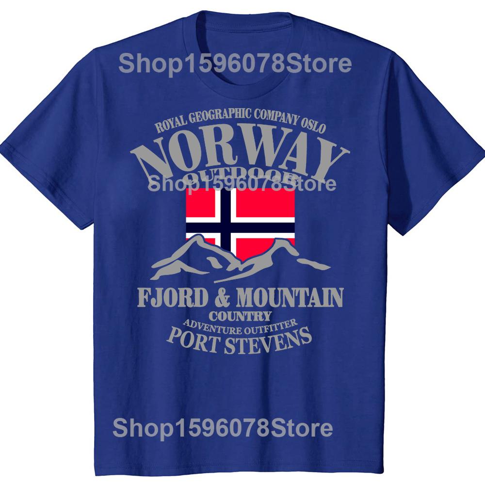 Summer Norway Flag Mountain T Shirt Crazy Hip Hop Men's Shirt Cotton Crewneck Plus Size Short Sleeve Funny T-shirts Male