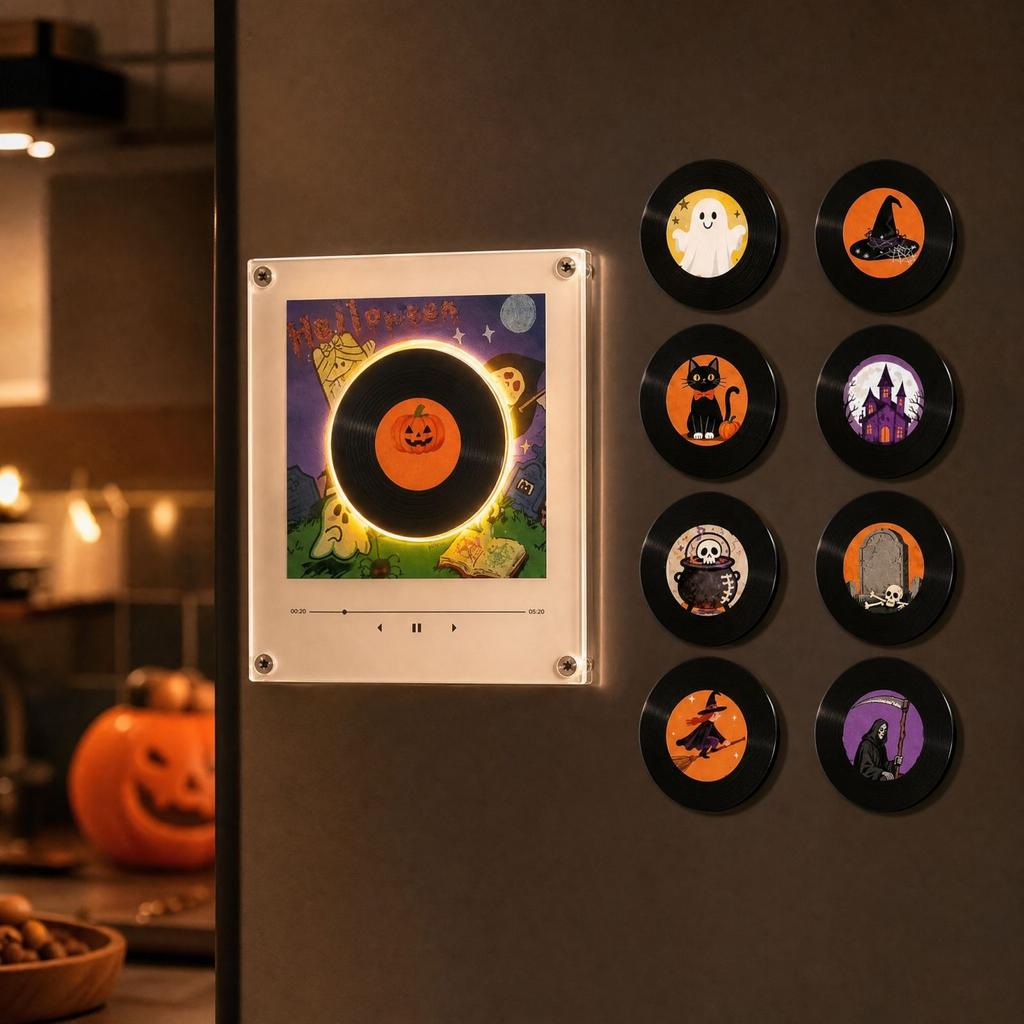 Halloween Bewegungsnachtlicht, Rotierende Scheibe Singendes Acryl Kühlschrank, Kreative Tischdekoration