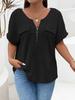 New solid color plus size women's blouse zipper short-sleeved fake pocket pullover T-shirt loose