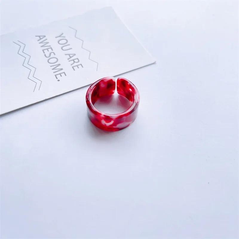 Colorful Open Marbling Ring Aesthetic Acetate Colorful Acrylic Thick Round Rings for Women Girls Jewelry Accessories Gifts