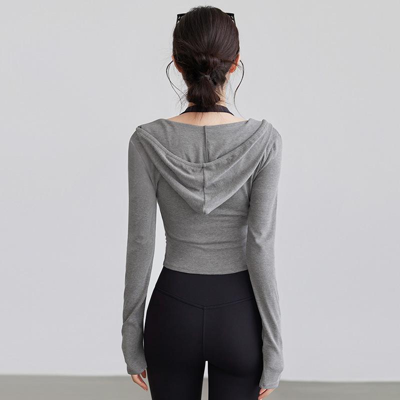 Autumn hooded yoga clothes slim and thin yoga sports tops tight training long sleeves fitness clothes