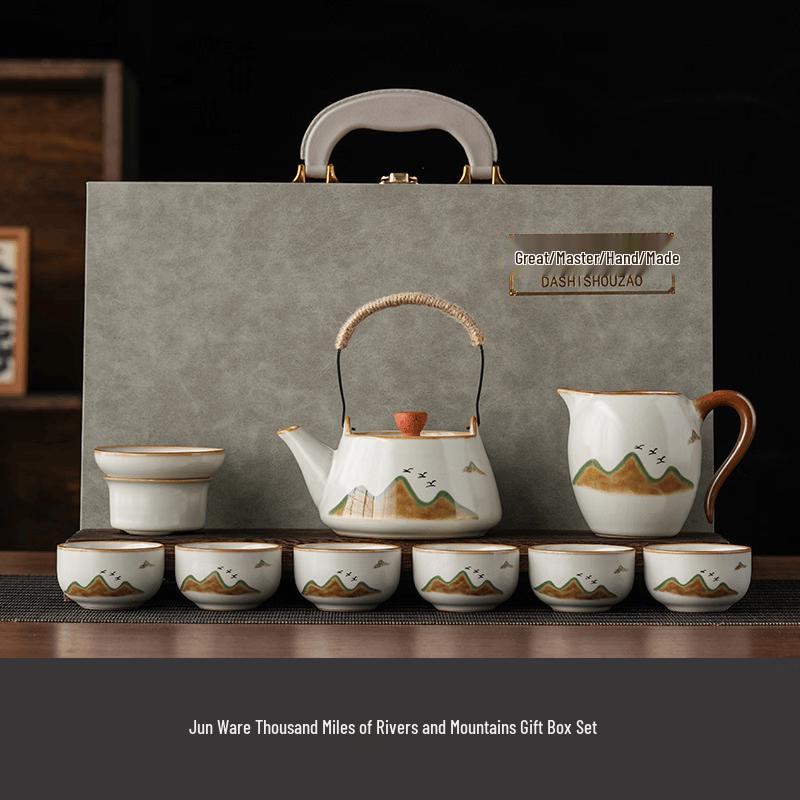 Chaxun Ru Kiln Ceramic Tea Set - A Thousand Miles of Rivers and Mountains Gift Box