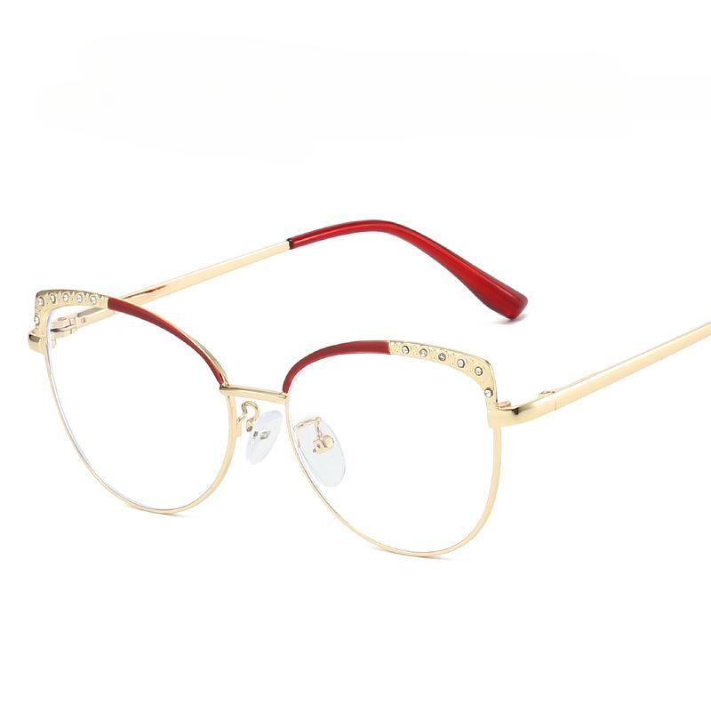 Senior Cat Eye Metal Glasses Women Men Rhinestone Metal Frame Computer Eye Protection Anti Blue Light Eyeglasses