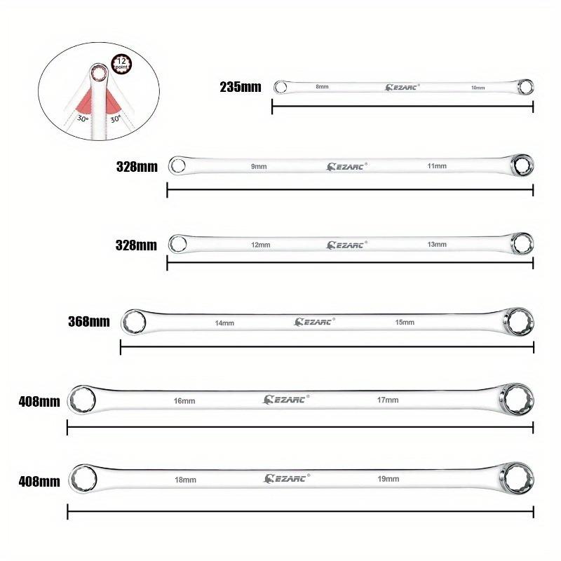 

6Pcs Extra Long Box End Wrench Set Metric Aviation Spanner CRV 8mm-19mm Durable Combination Tool Kit