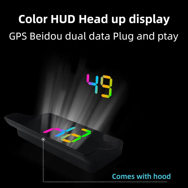 Car HUD GPS Digital Speedometer – Plug-and-Play Windshield Projector, Color Display KMH Speed for Trucks, SUVs & All Vehicles