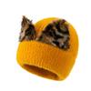 (Projector)Women Knit Slouchy Twists Knitting  Chunky Baggy Hat Leopard Print Styled Ears Winter Soft Warm Ski Cap