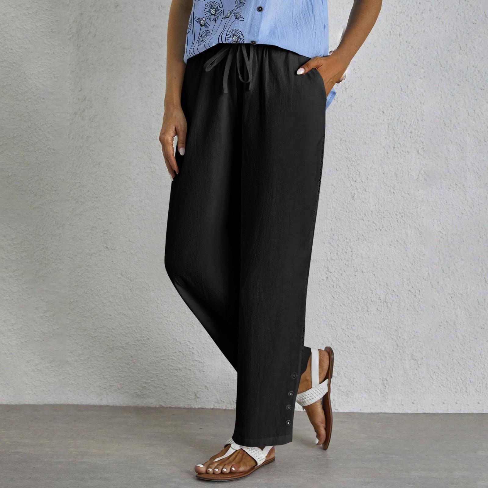 

Женские модные однотонные эластичные повседневные брюки с карманами по бокам и кружевом XXL чёрный