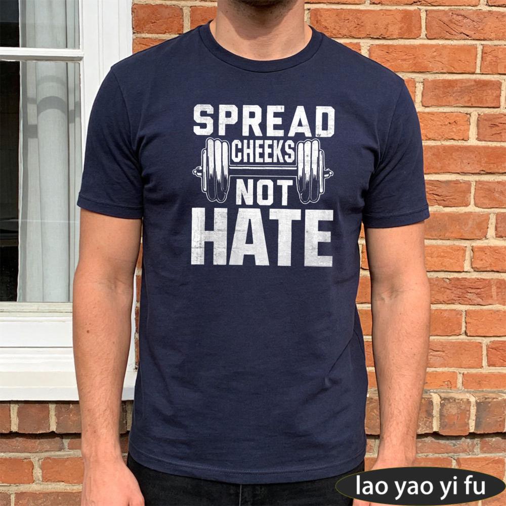 SPREAD CHEEKS NOT HATE Cotton Crew Neck Men T Shirt Faded Barbell Text Graphic Weightlifting T
