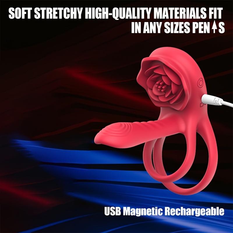 9 Modes Vibrating Penis Sleeve Silicone Vibrating Rooster Ring Penis Sleeve with Rose Clitoral Stimulator Sex Toys for Adult 18