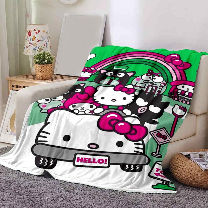 1pc Town Adventure Hello Kitty Blanket, Cute Home Decor Gift, Soft Throw Blanket, Living Room, Travel, Camping, Car Blankets, Beach, Office Naps, All-