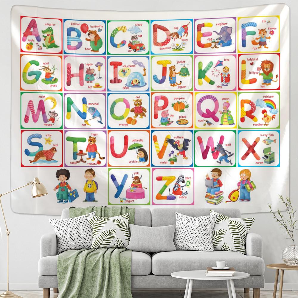 Arazzo Alfabeto Cartone Animato da Appendere alla Parete Kawaii Animale Hippie Arte Minimalista Bohemien Tapiz Camera dei Bambini Decorazione Casa