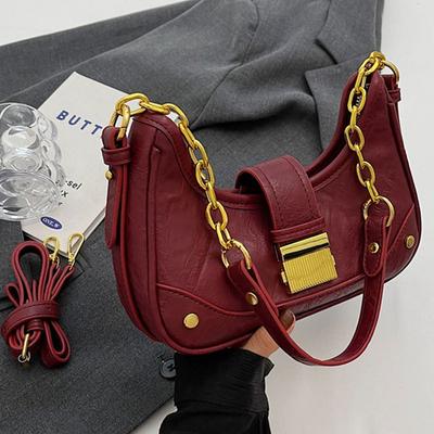 Temperament Chain Underarm Bags New Women Red Versatile Single Shoulder Bags Simple Handbags Luxury Designer Female Pouch