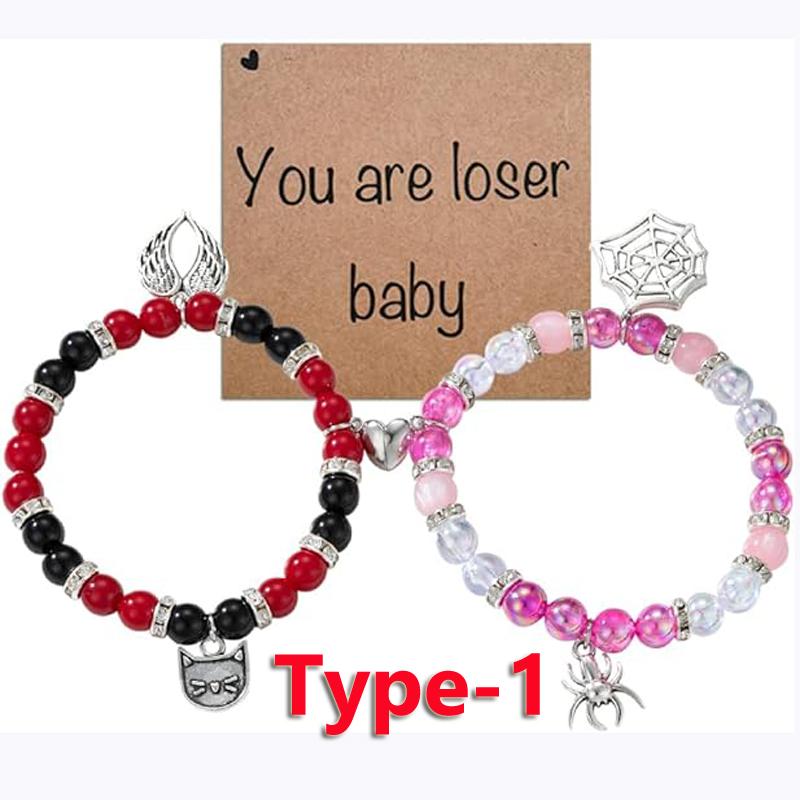 Hazbin Angle Bracelets Anime Merch Cosplay Heart Matching Bracelets Gifts for Women Men with You are Loser Baby Card