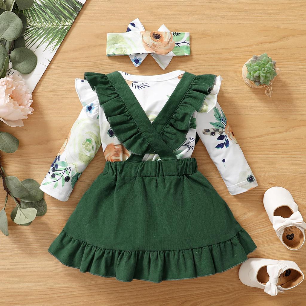 Toddler Infant Kids Baby Girls Floral T Shirt Tops Suspender Skirt Outfits Set