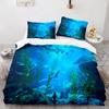 Blue Sea World Bedding Sets 3D Print Sea Animal Dolphins Sharks And Cartoon Quilt Queen Duvet Cover Set Kids Adult Bedclothes