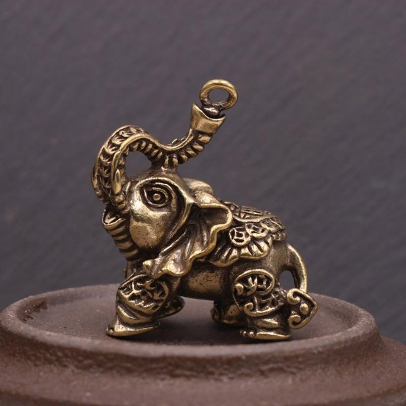 Handcrafts Brass Elephant Keychain Pendant Ornament Representing Strength and Luck for Traditional Decors Enthusiasts