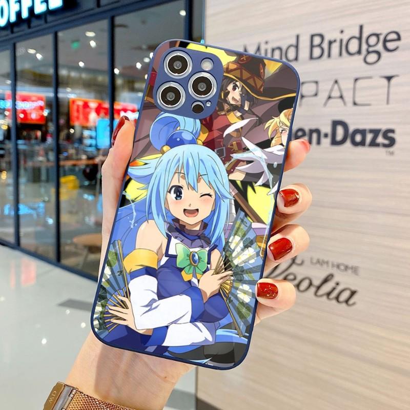 Cute Konosuba Anime Girl Phone Case For IPhone 14 13 12 11 Pro Max X XR XS 8 7 Plus Liquid Glass Color Phone Cover