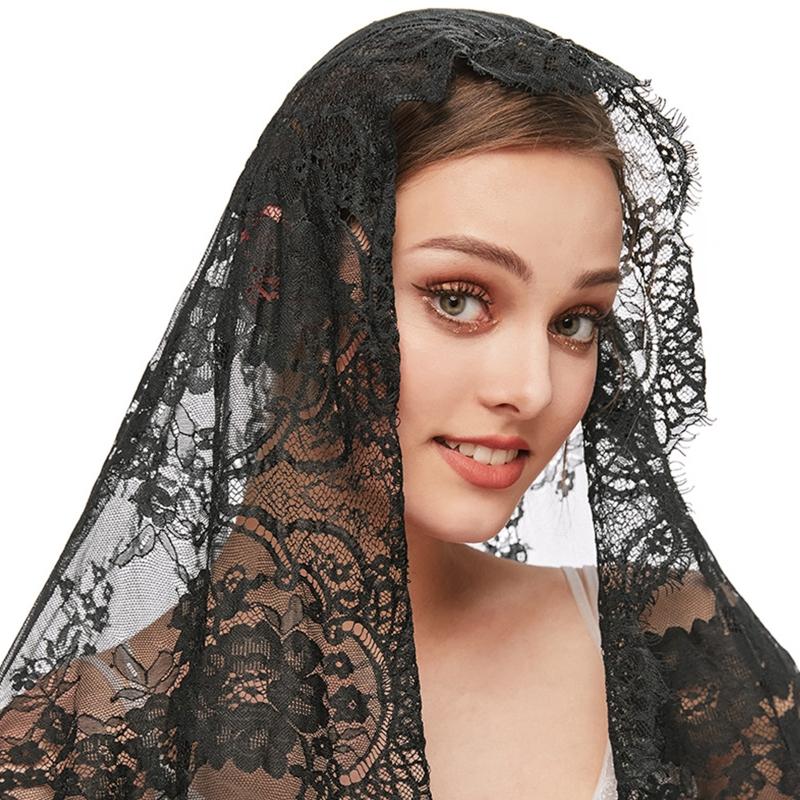 Lace Mantilla Veil Soft & Comfortable Exquisite Floral Design for Head Covering for Women Girls Church Veils for Chapels